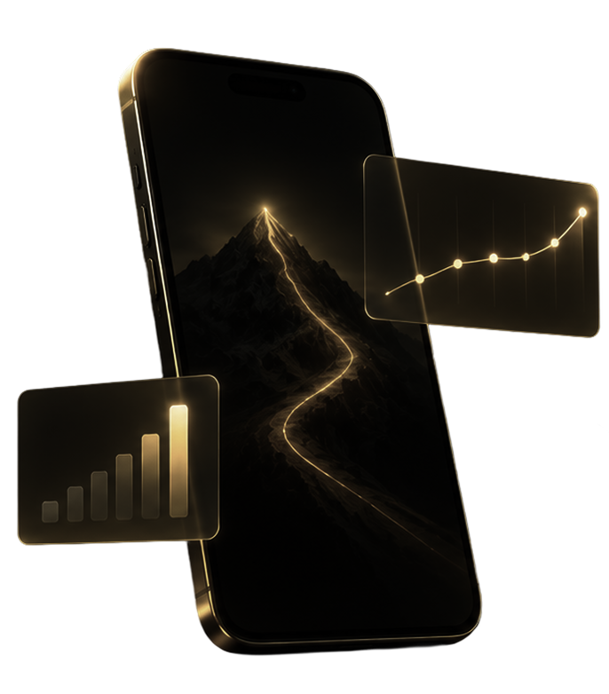 Smartphone with digital analytics graphics representing SEO, paid advertising, and online marketing strategies